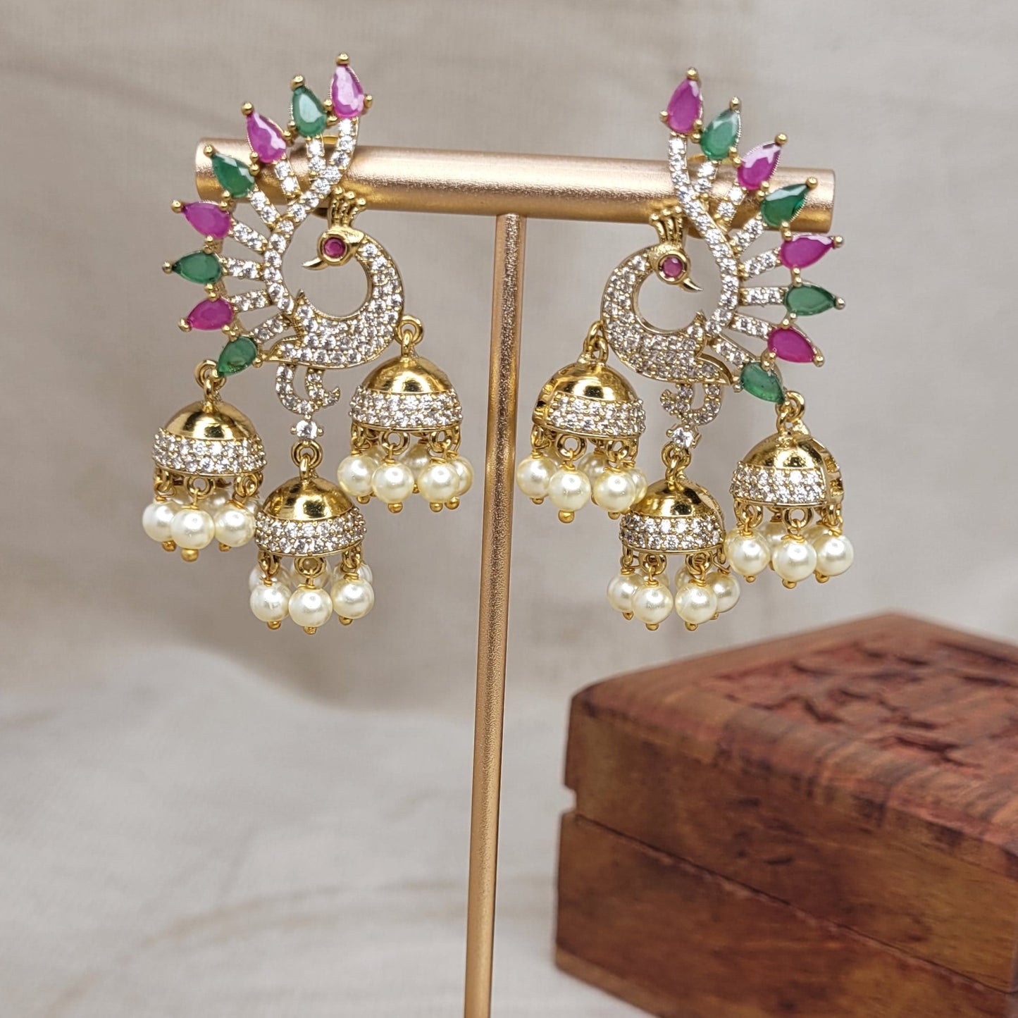 Peacock Jhumka Pearl Earrings