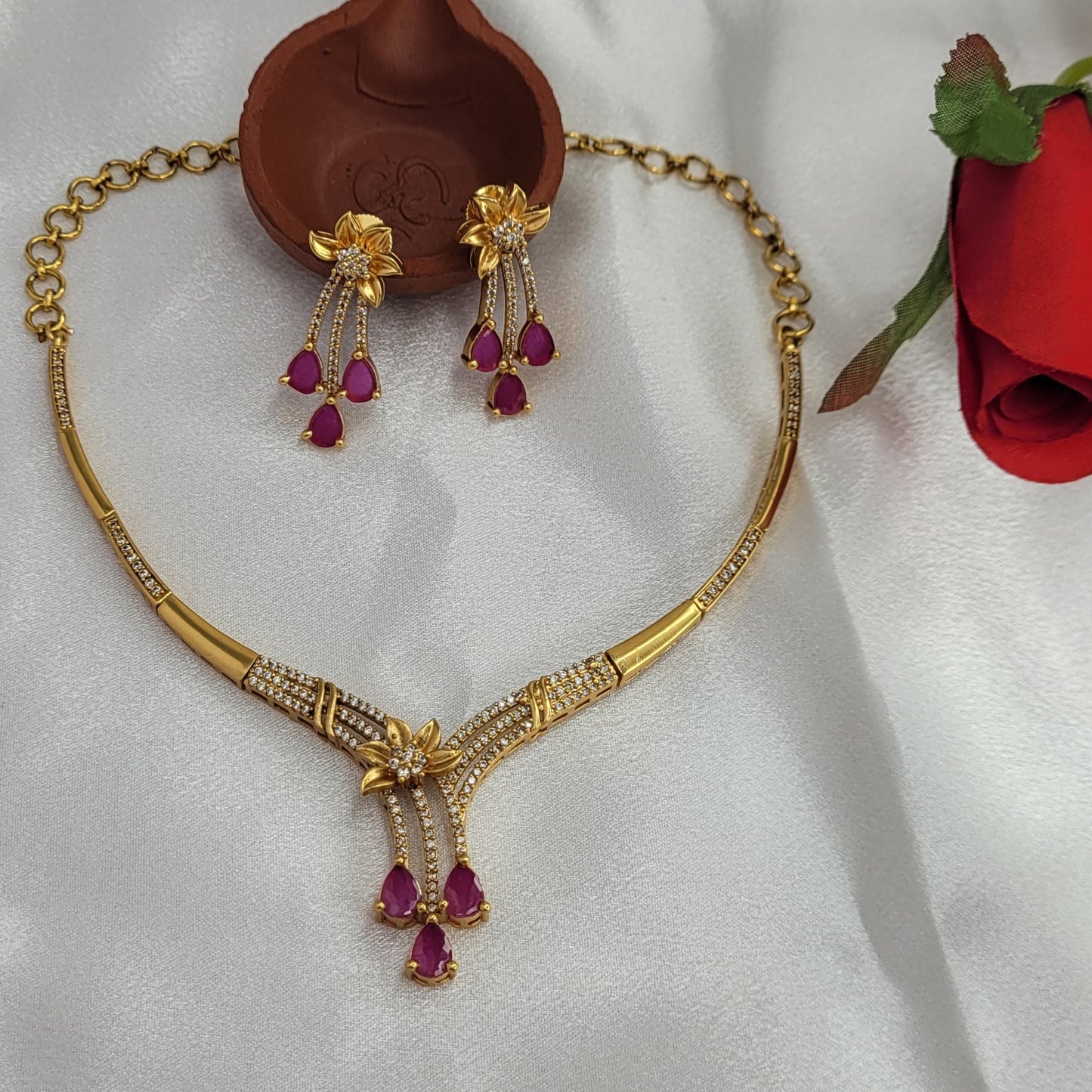 Gold Plated- Pink Necklace Set