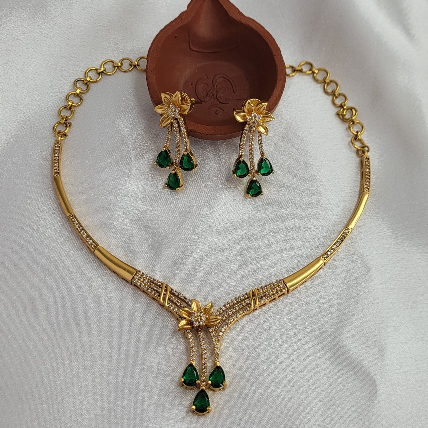 Gold Plated- Green Necklace Set