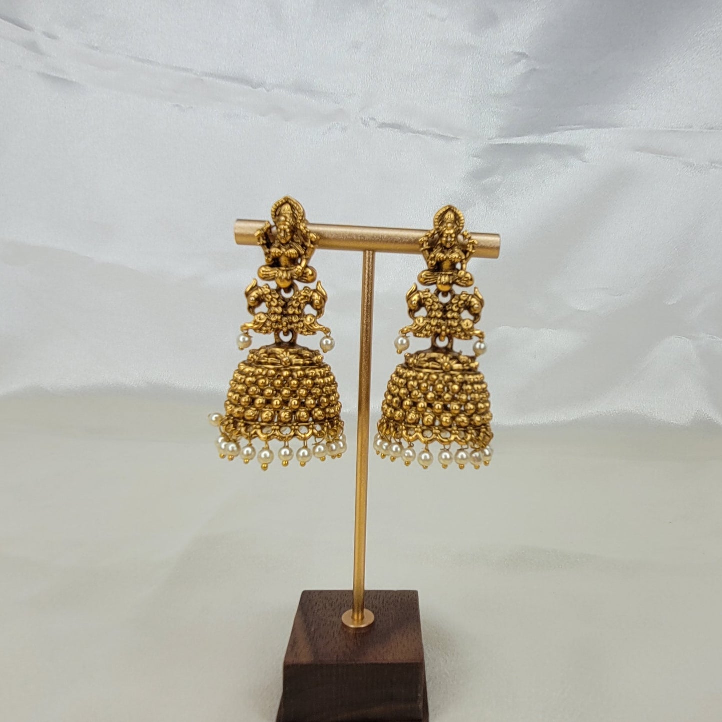 Antique Gold -Temple Pearl Jhumka Earrings