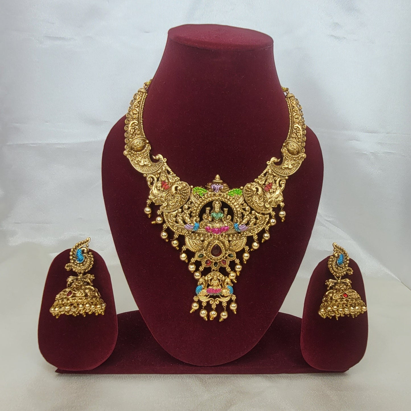 Grand Lakshmi Peacock Bridal Necklace Set