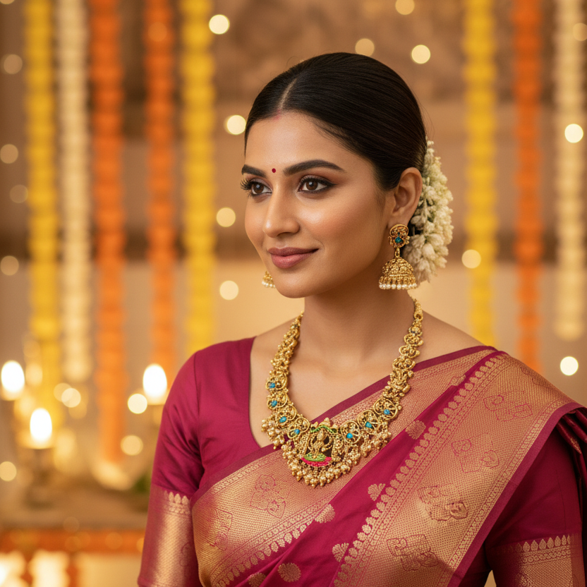 Lakshmi Pearl Elegance Temple Necklace Set