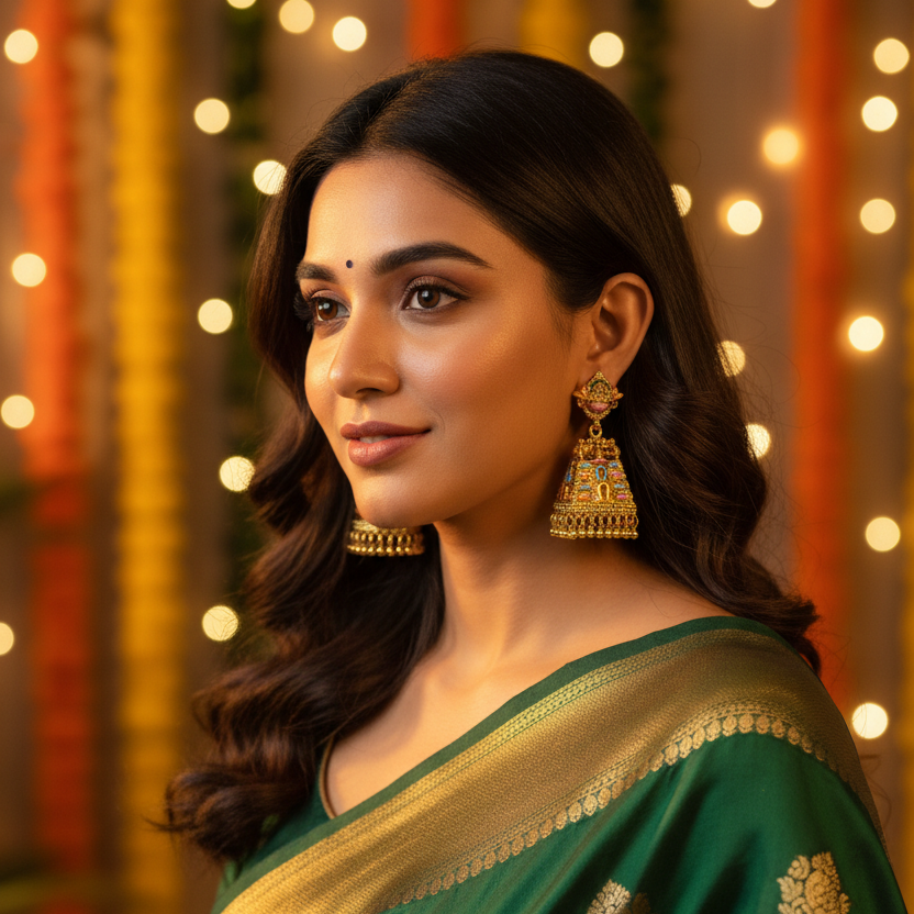 Royal Multicolor Gopuram Jhumka Earrings