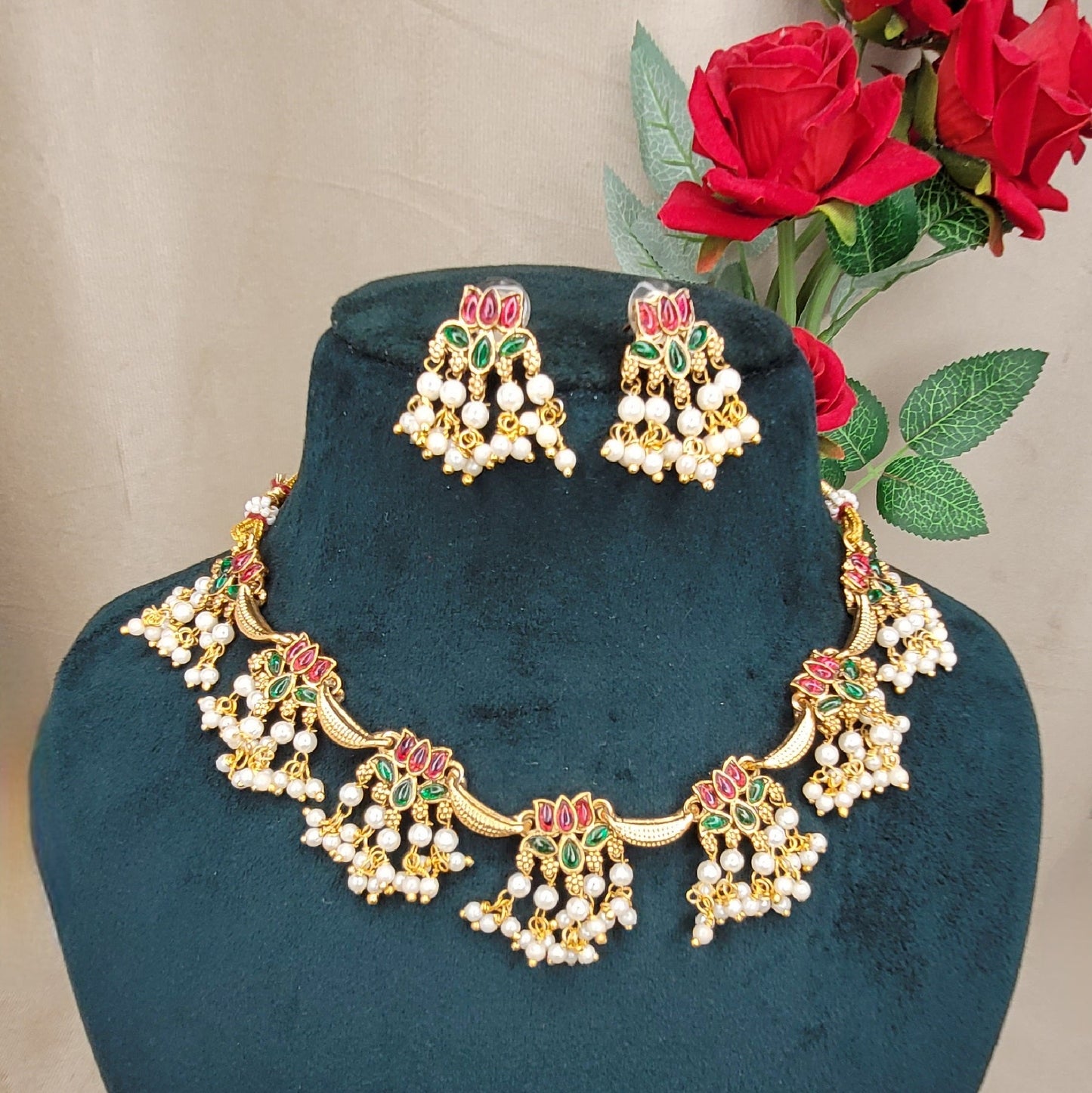 Lotus Pearl Drop Necklace Set