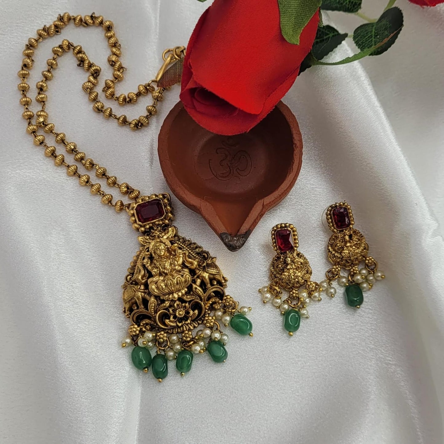 Antique Gold Lakshmi Long Pendant Set