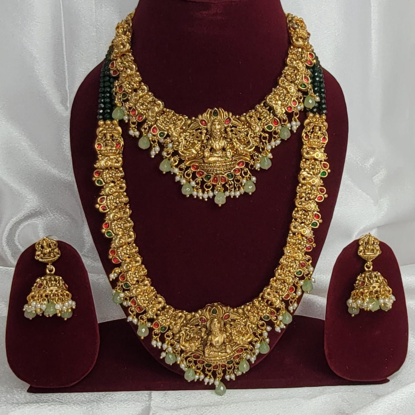 Premium Quality Two layered Lakshmi Bridal Necklace Set