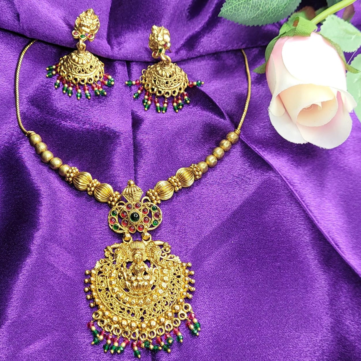 Premium Gold Plated Lakshmi Necklace Set