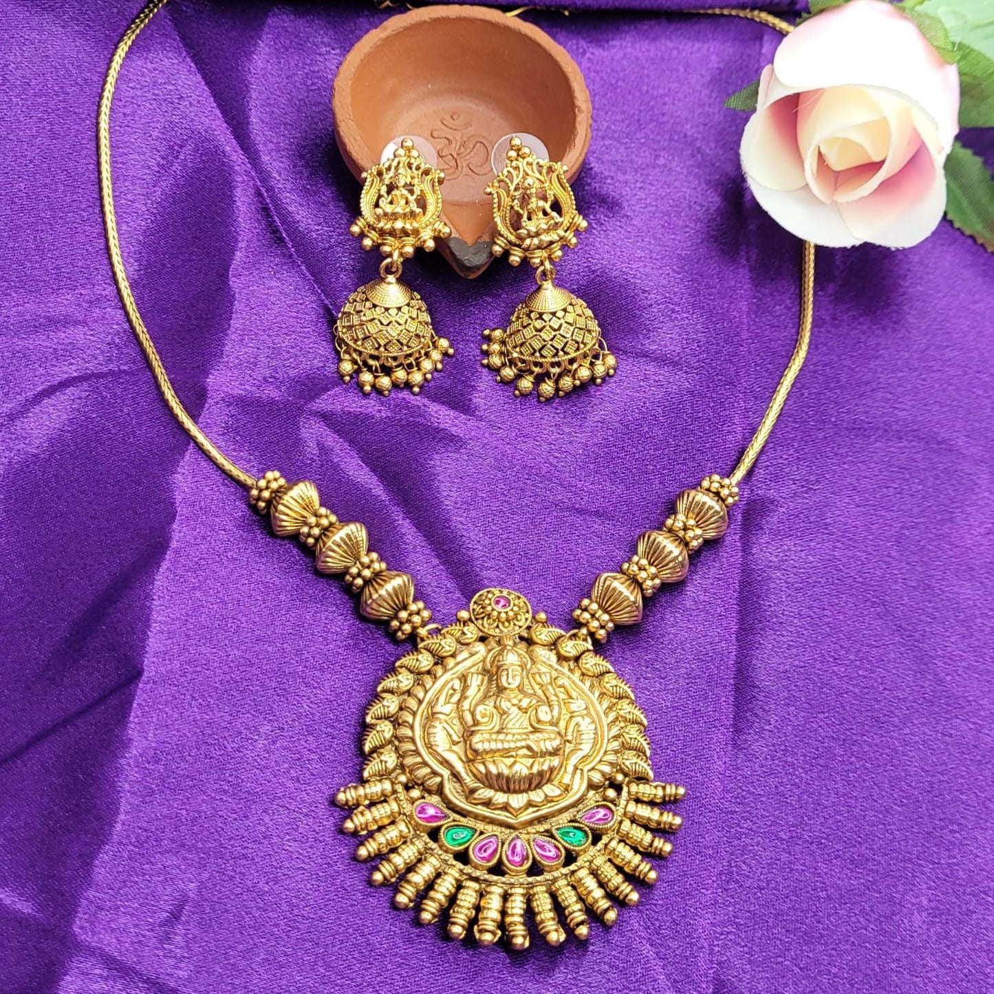 Golden Lakshmi Temple Necklace Set