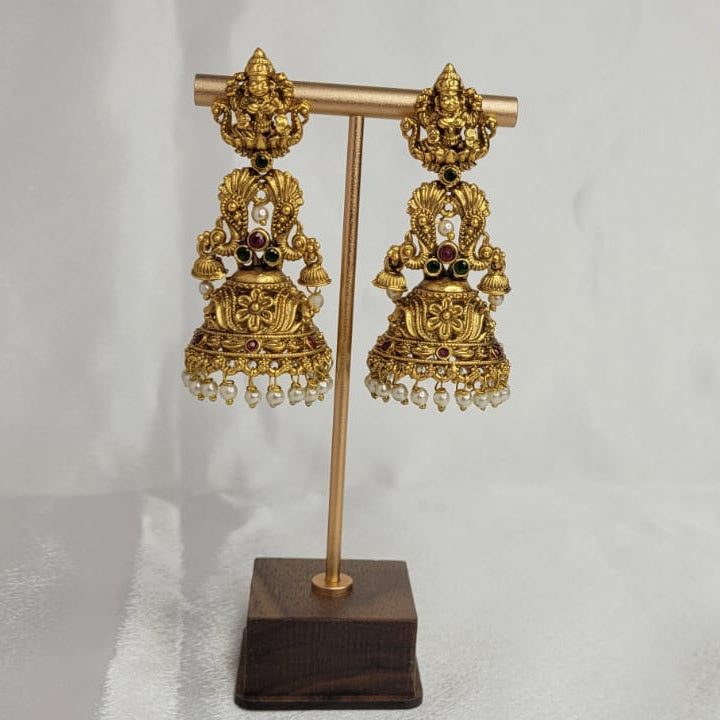 Antique Gold Lakshmi Jhumki Earrings