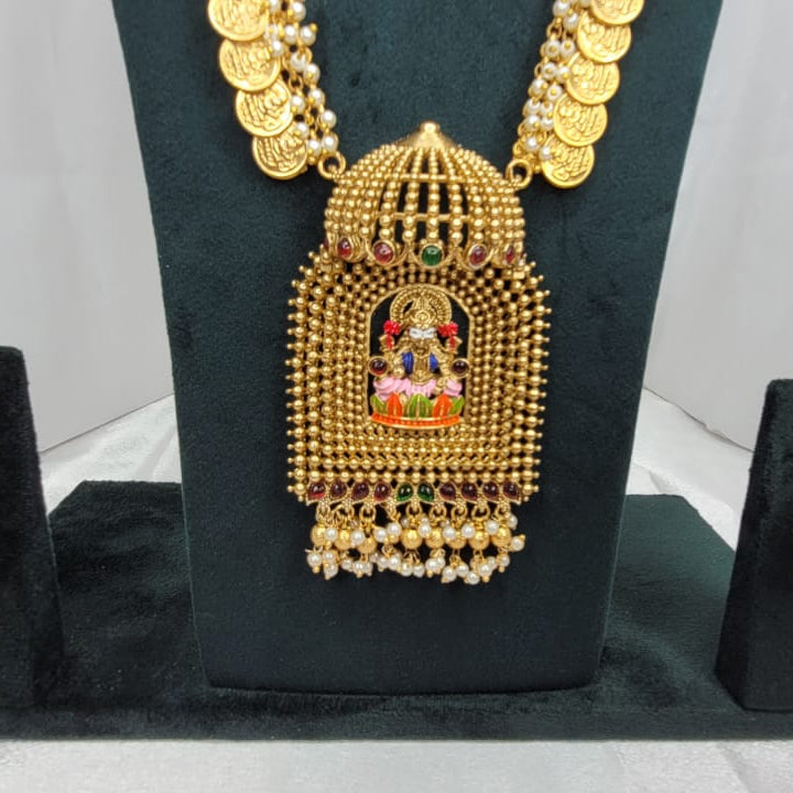 Temple Coin Haram Necklace Set with Statement Pendant