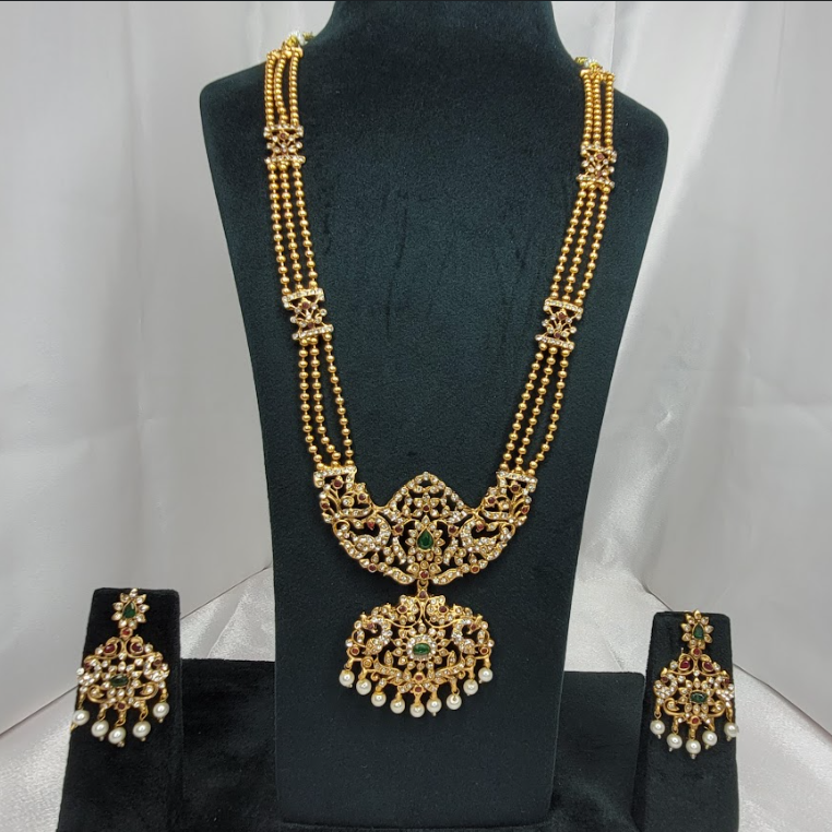 Elegant Multi-strand Kundan Long Necklace Set