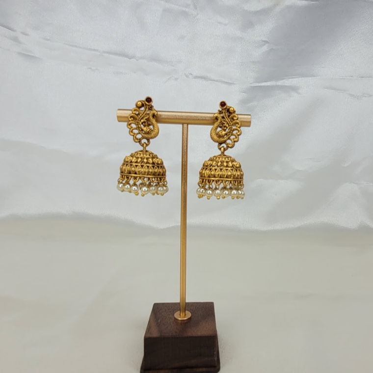 Antique Peacock Pearl Jhumka Earrings