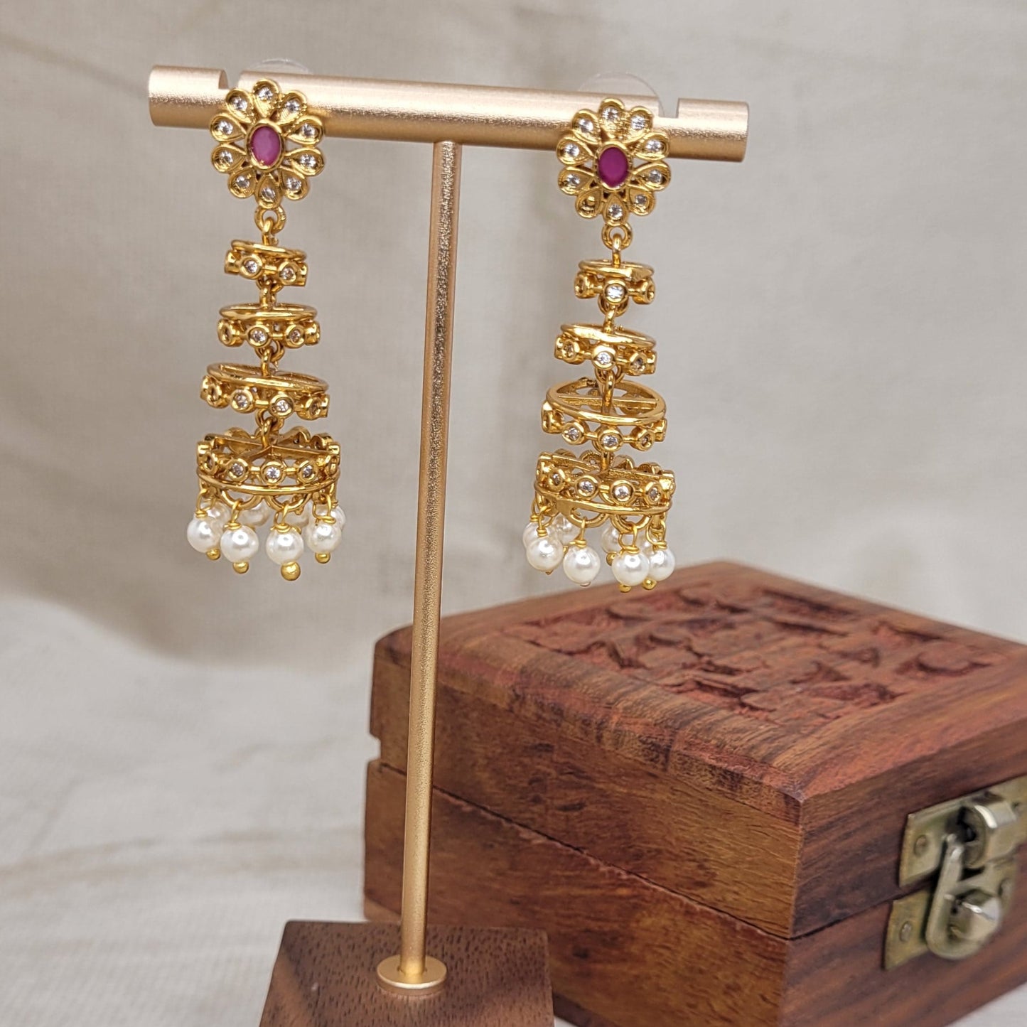 Ruby Pearl Layered Jhumka Earrings