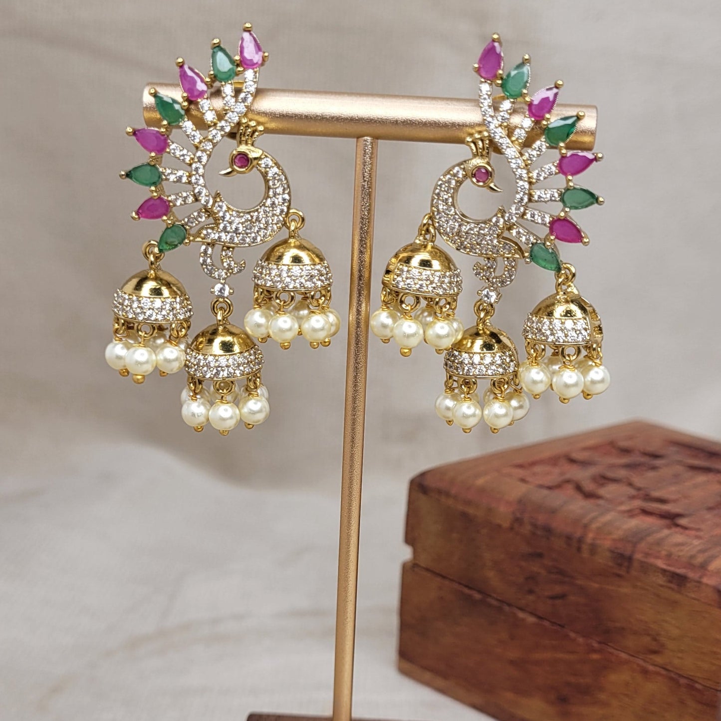 Peacock Jhumka Pearl Earrings