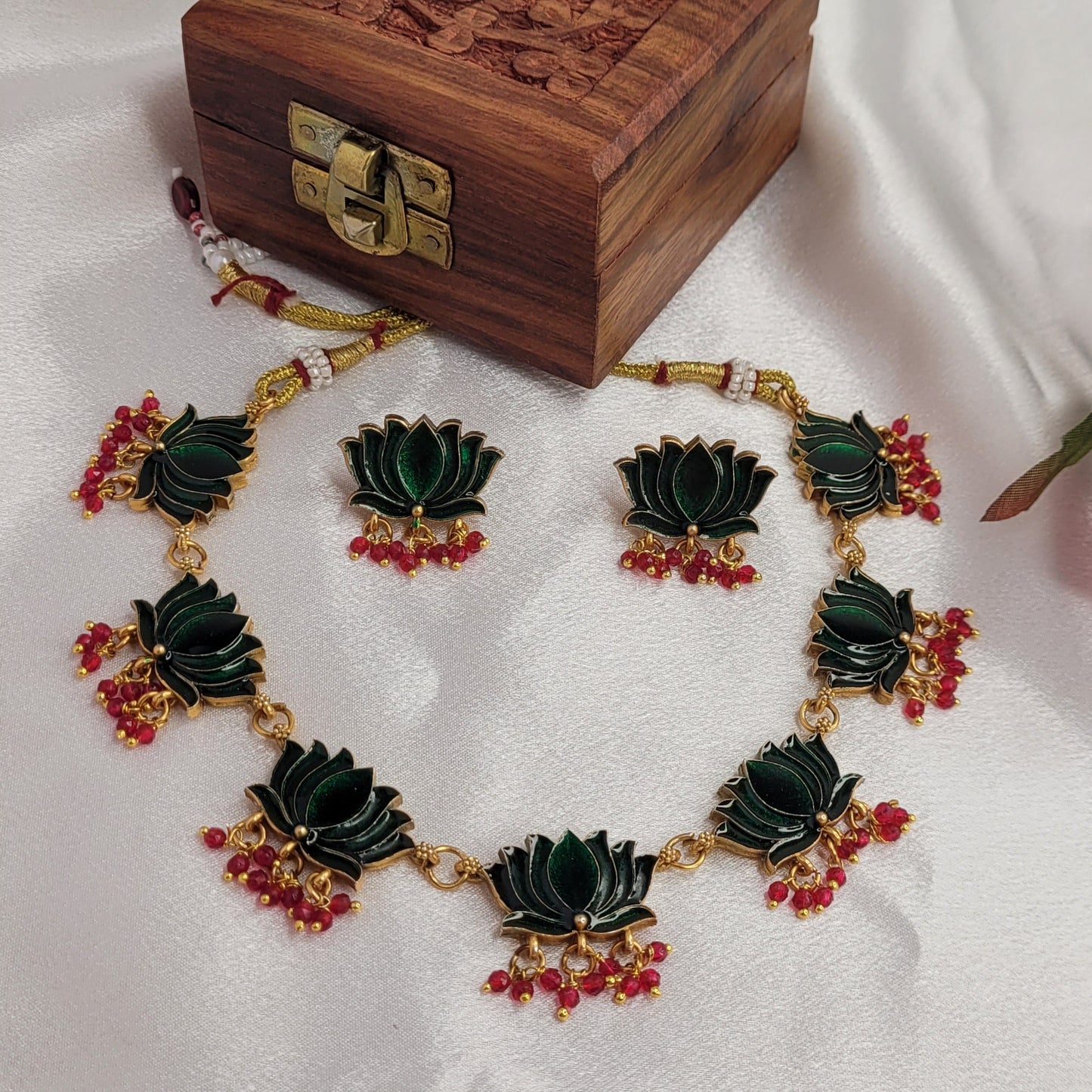 Royal Lotus - Inspired Necklace Set with Ruby Accents