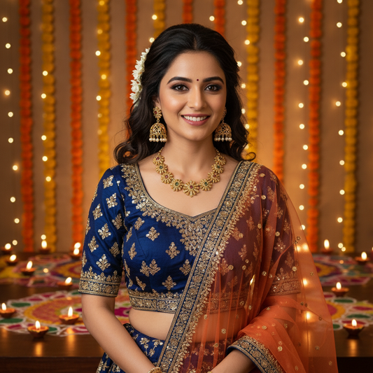 Multicolor Gold Plated Necklace with Jhumki Earrings