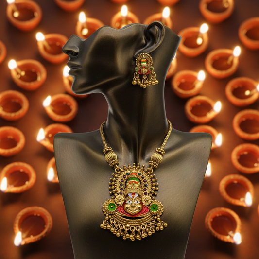 Multicolor Goddess Motif Temple Necklace Set