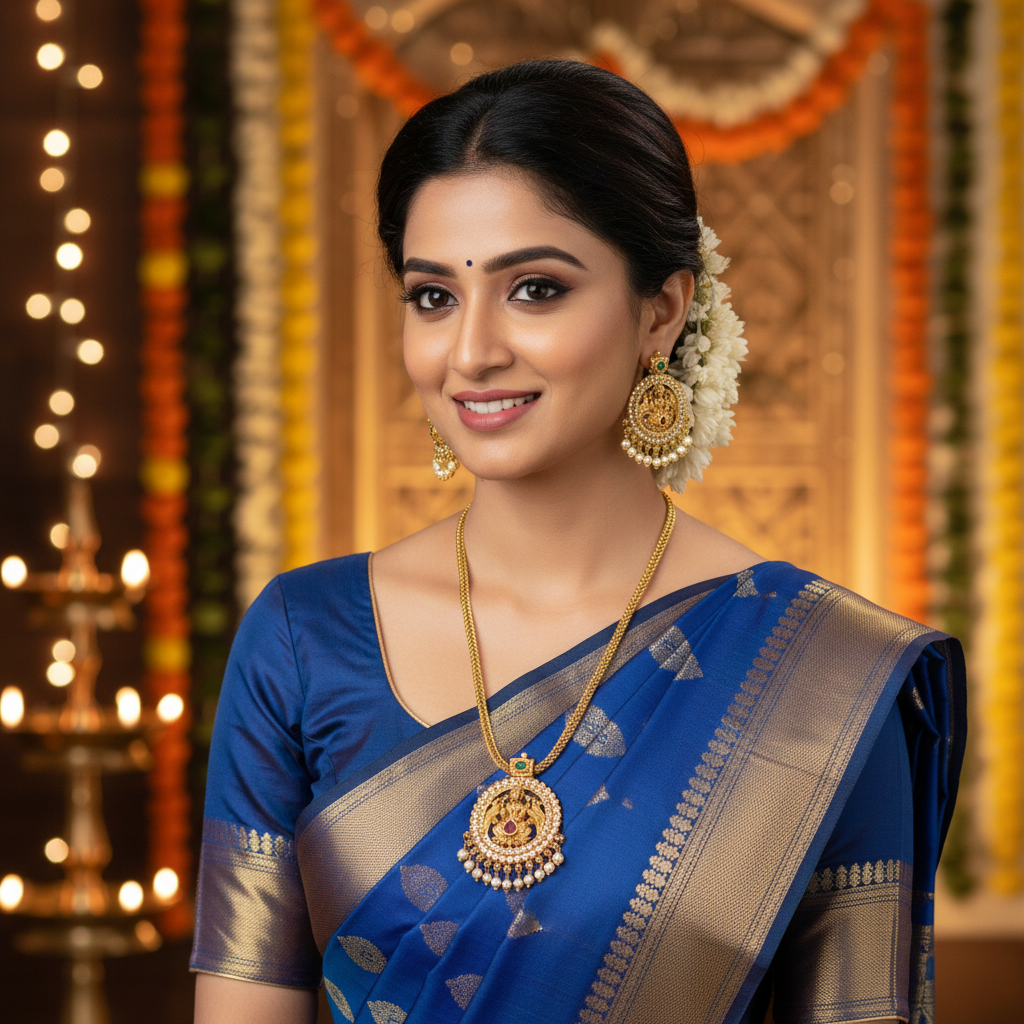 Gold Plated Pendant Necklace Set with Goddess Motif
