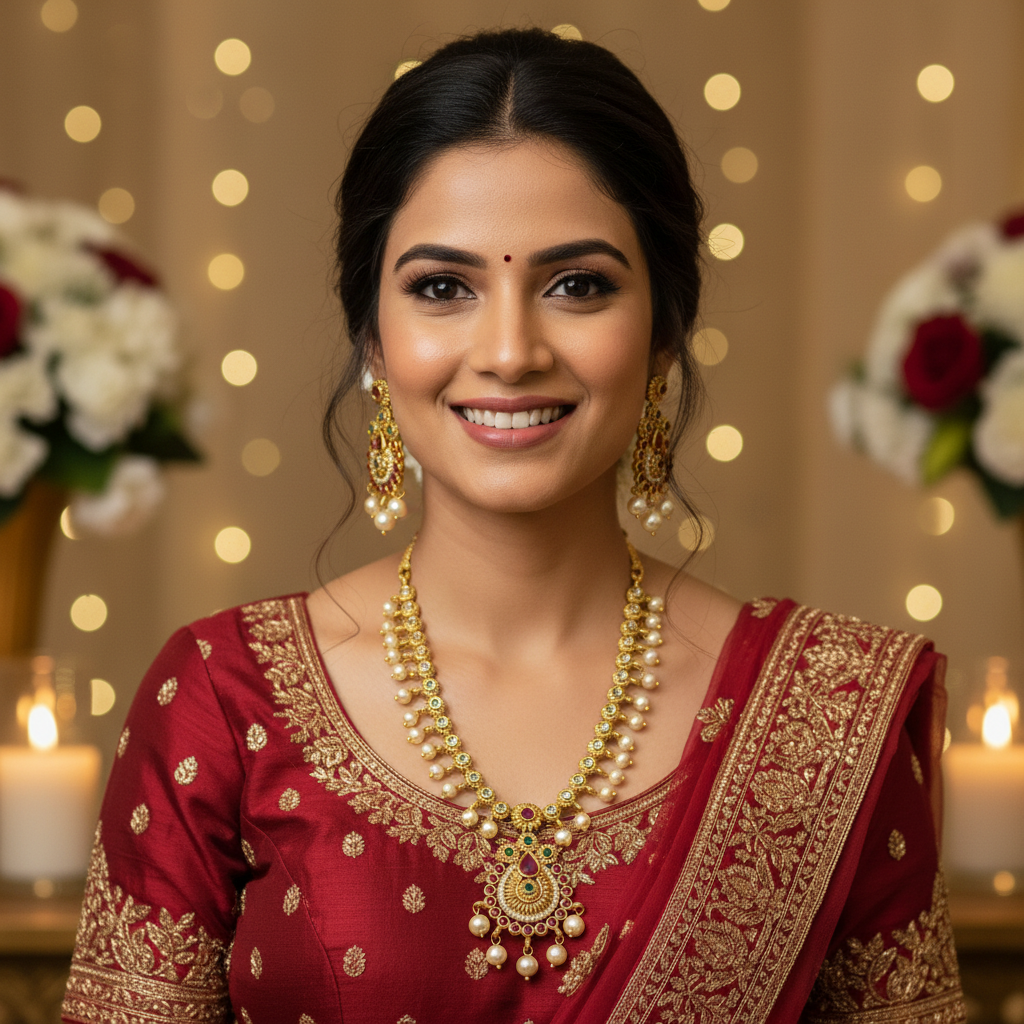 Gold Plated - Choker Necklace Set with Pearl Drops