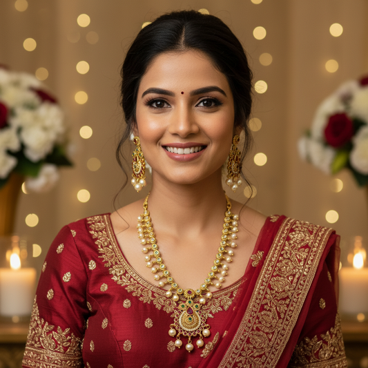 Gold Plated - Choker Necklace Set with Pearl Drops