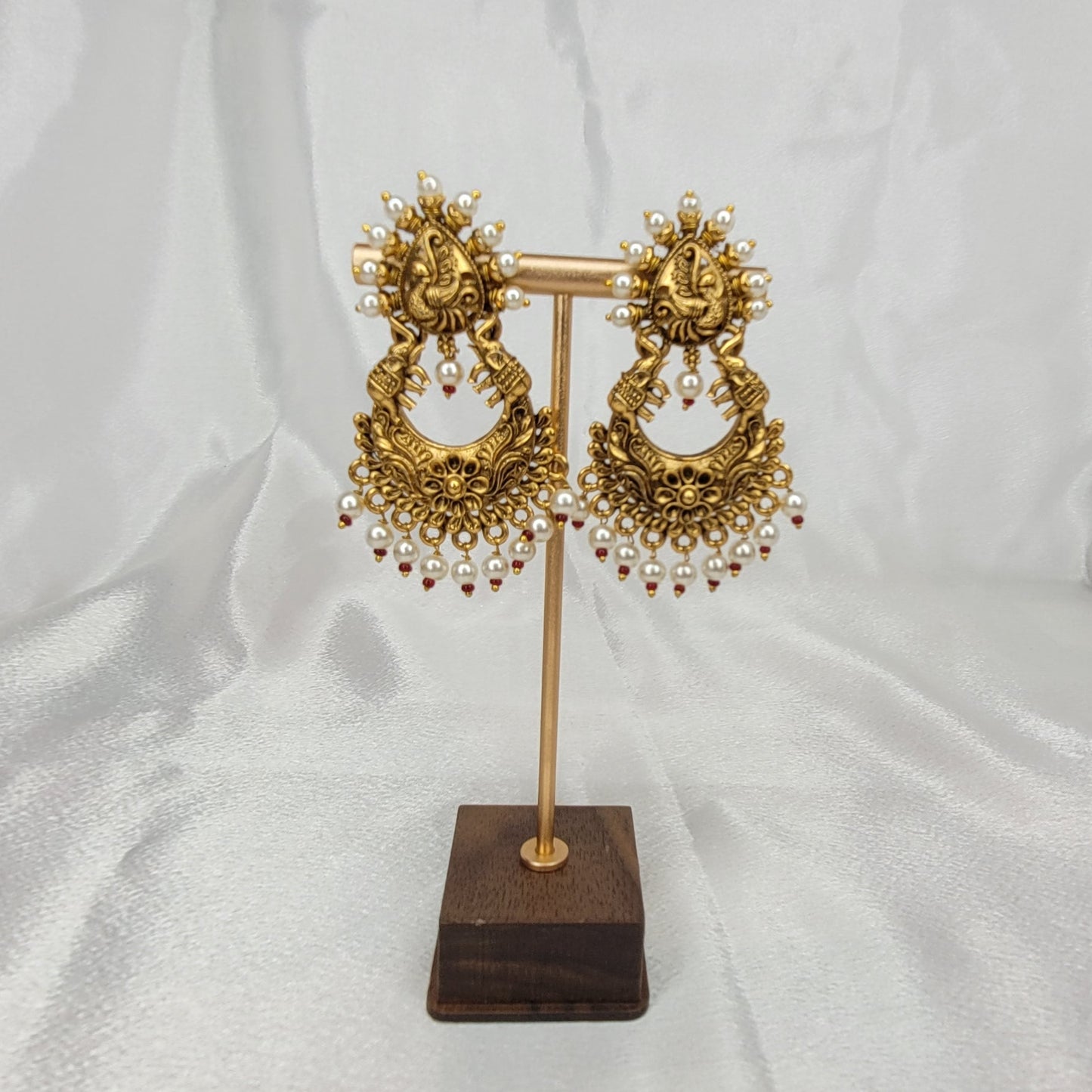 Antique Temple Chandbali Earrings with Pearls Drops