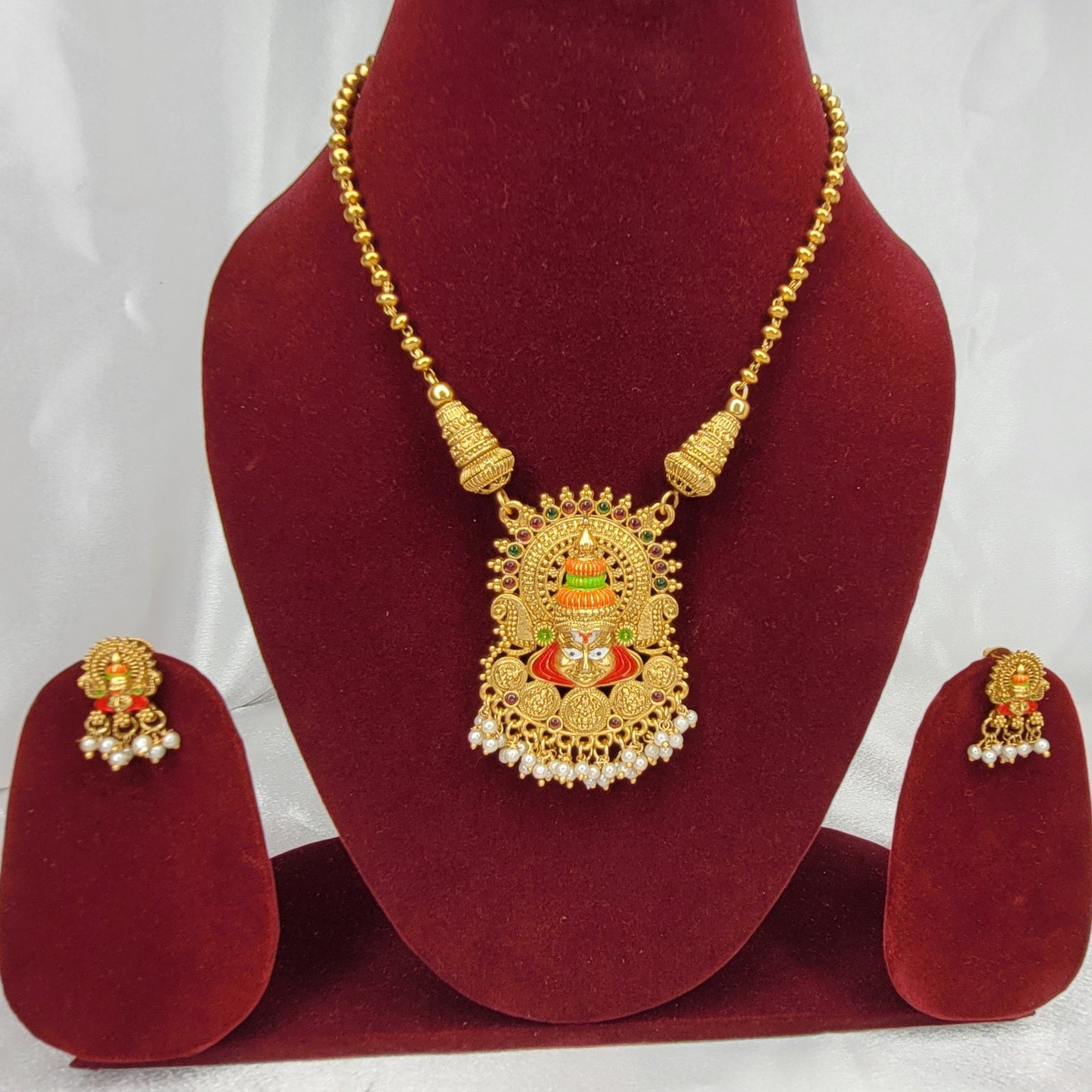 Divine Lakshmi Pendant Gold Necklace Set