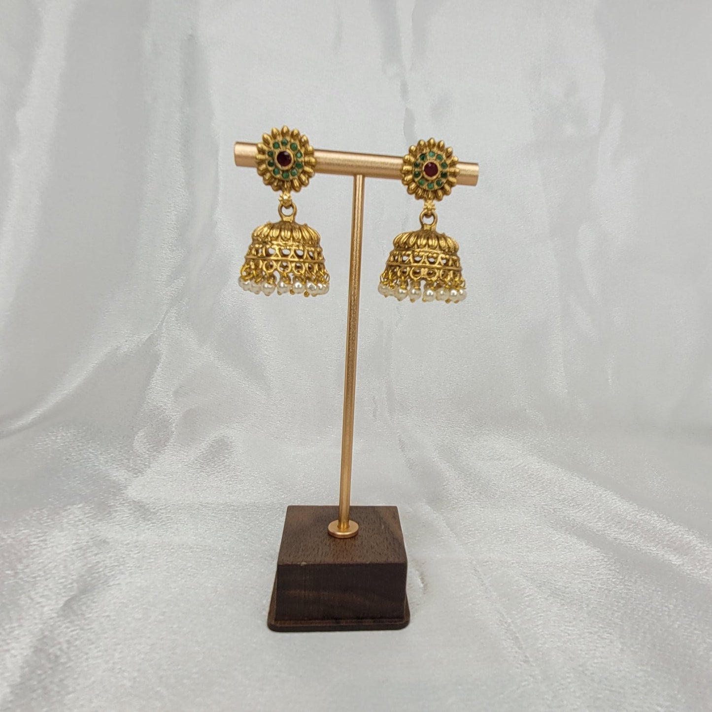 Classic Gold Jhumka Earrings with Pearls Drops