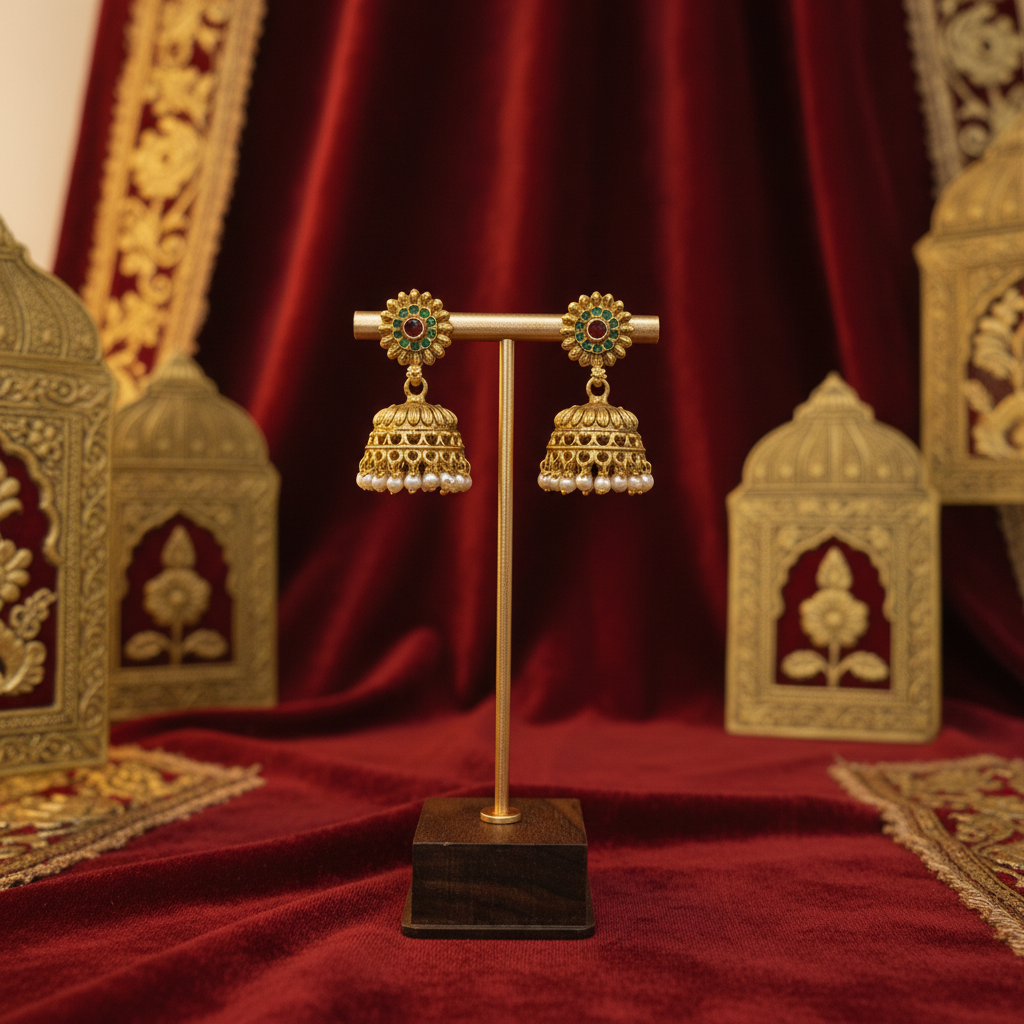 Classic Gold Jhumka Earrings with Pearls Drops