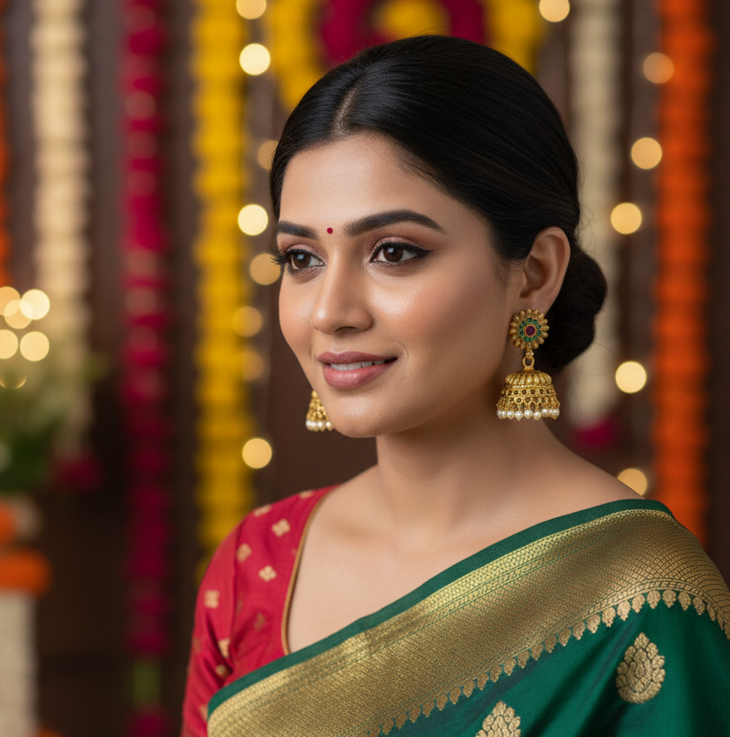 Classic Gold Jhumka Earrings with Pearls Drops