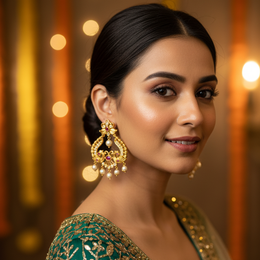 Peacock - Inspired Chandbali Earrings