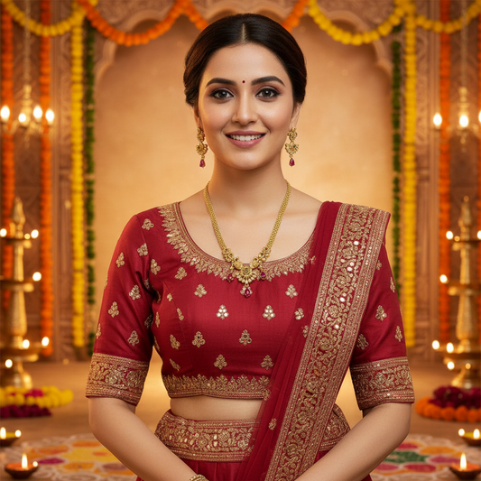 Elegant Gold Necklace Set with Ruby Drops