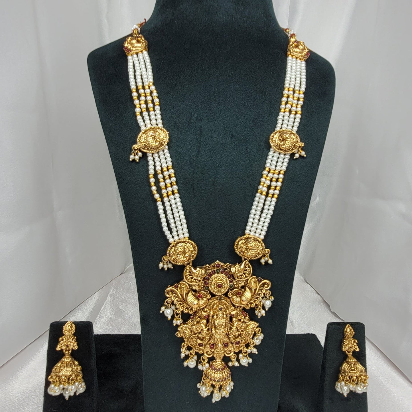 Multi-Strand Pearl Mala with Gold Bead Accents