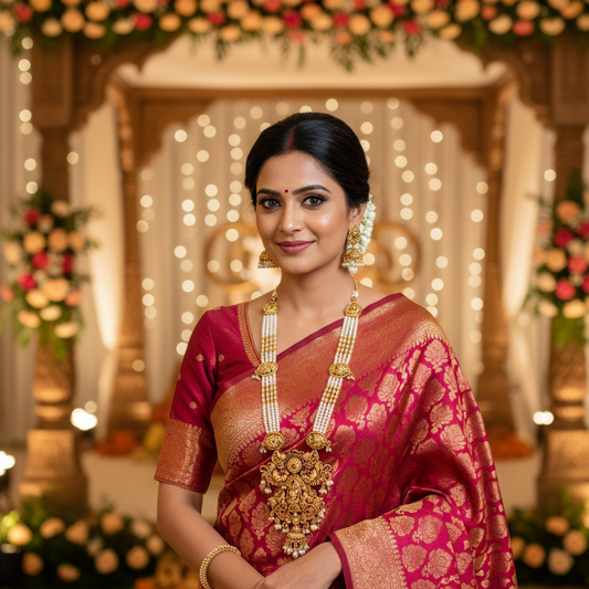 Multi-Strand Pearl Mala with Gold Bead Accents
