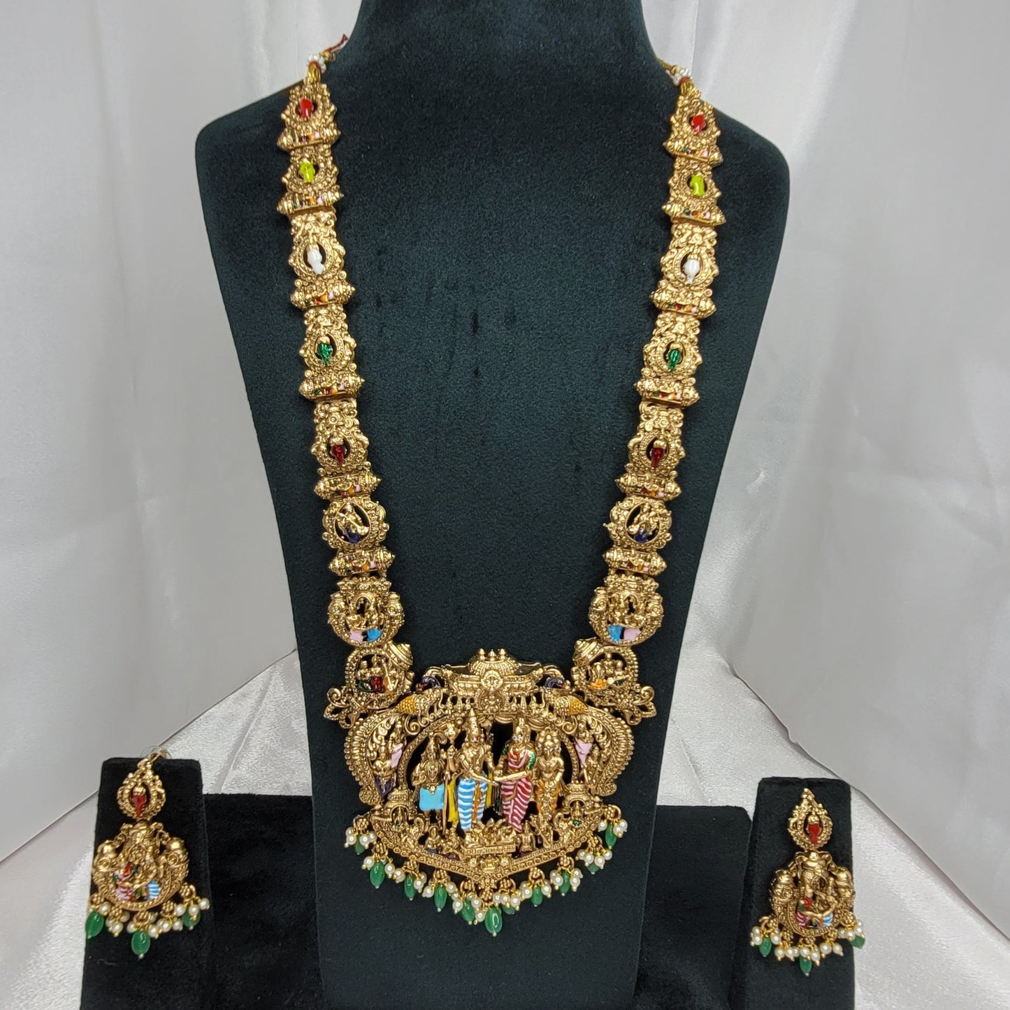 Grand Temple Haram Necklace Set with Ram Darbar Pendant