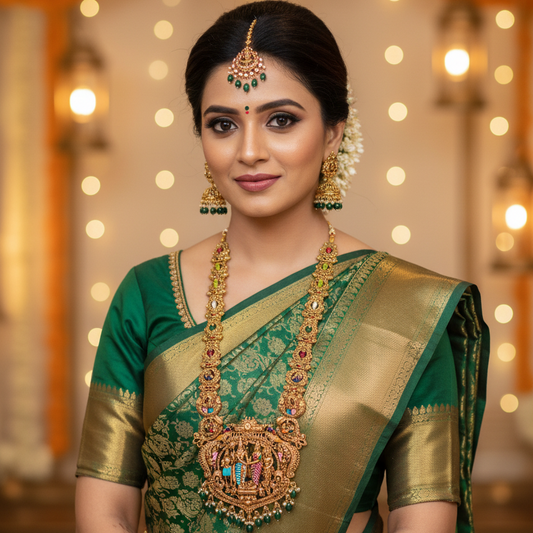 Grand Temple Haram Necklace Set with Ram Darbar Pendant