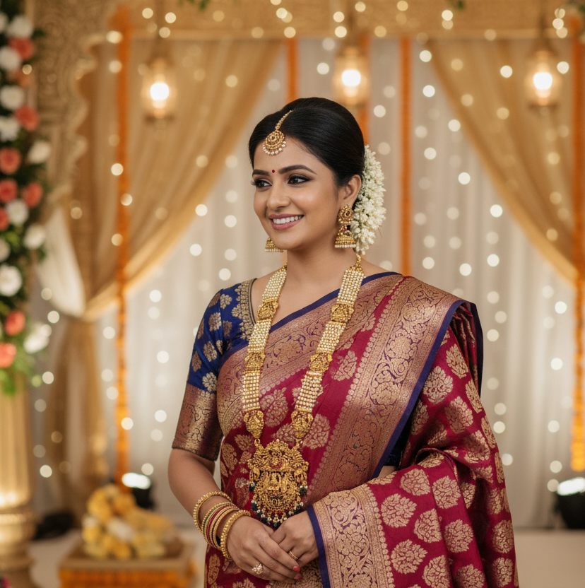 Multi-layered Royal Pearl Haram with Lakshmi Pendant
