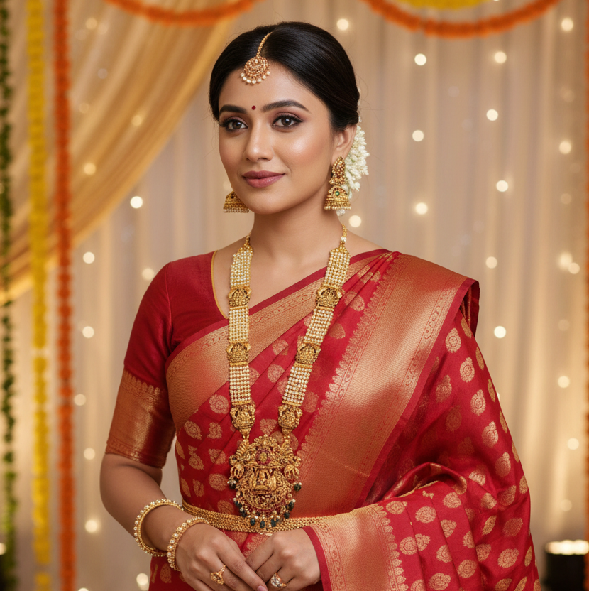Multi-layered Royal Pearl Haram with Lakshmi Pendant