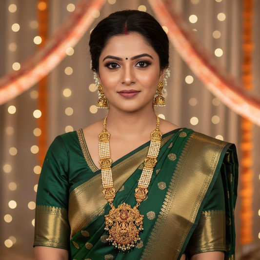 Multi-layered Royal Pearl Haram with Lakshmi Pendant