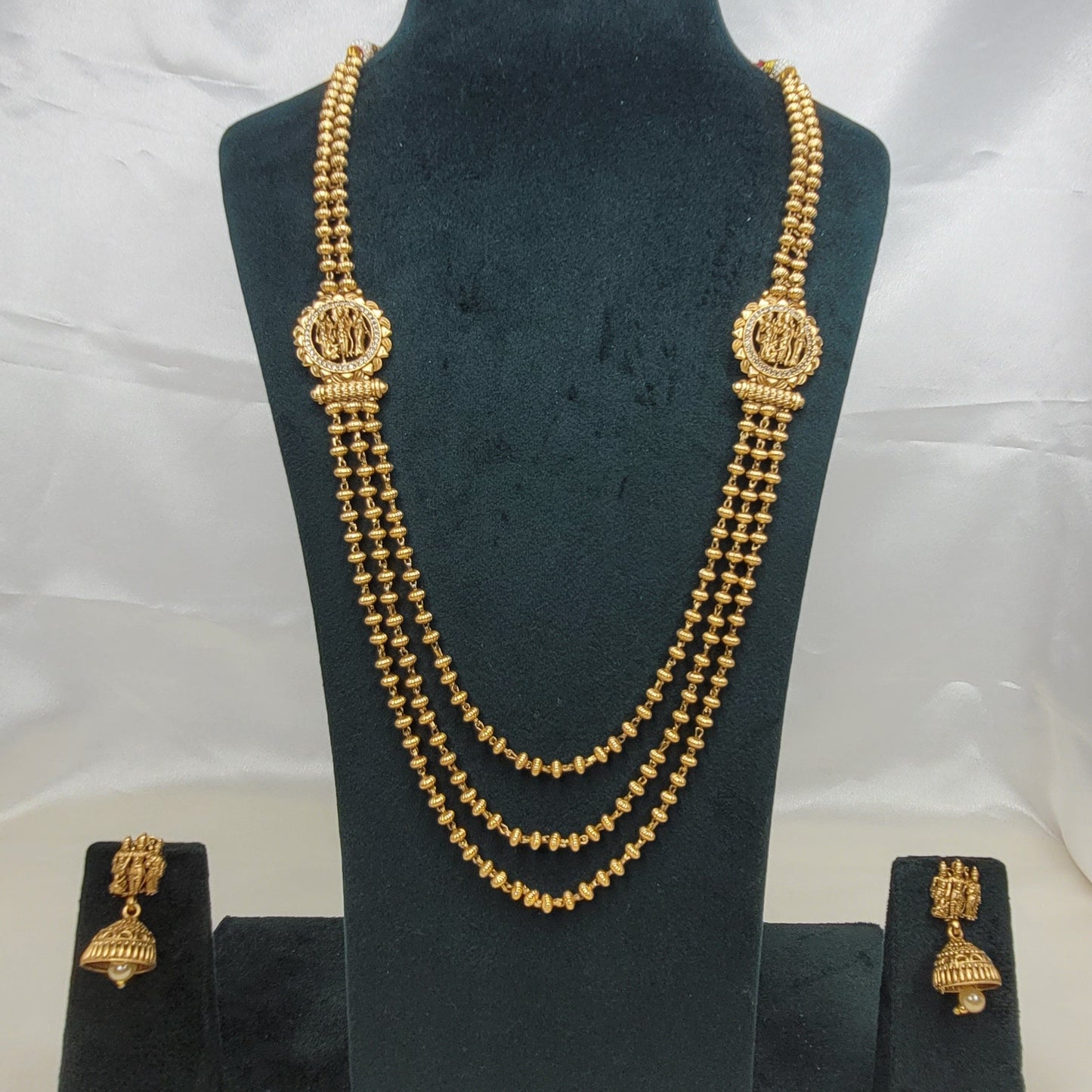 Ram-Sita-Laxman Layered Temple Gold Necklace Set