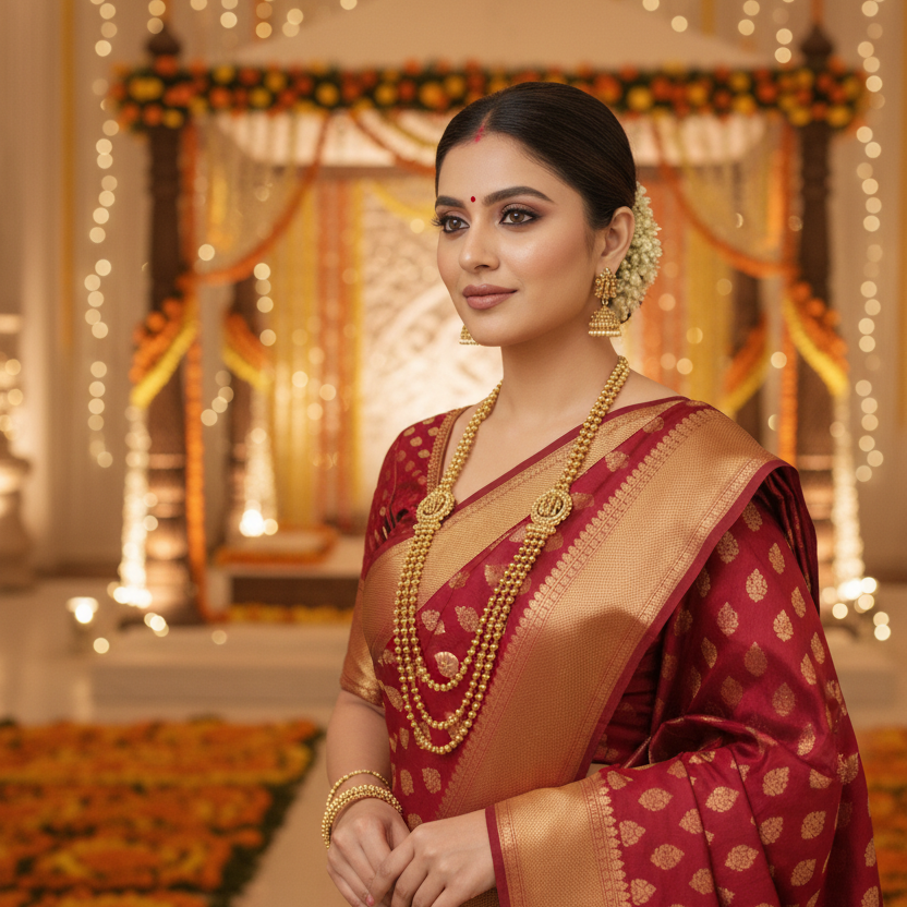 Ram-Sita-Laxman Layered Temple Gold Necklace Set