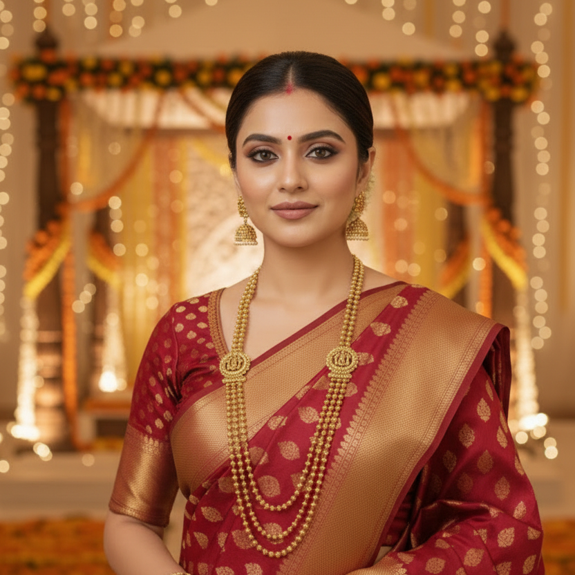 Ram-Sita-Laxman Layered Temple Gold Necklace Set