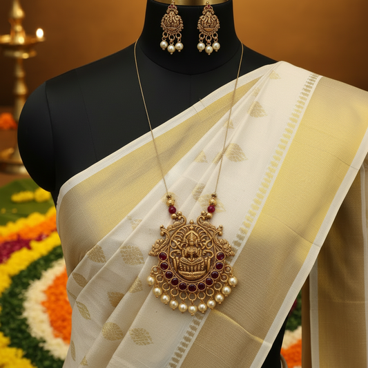 Goddess Lakshmi Invisible Pearl Pendant Set