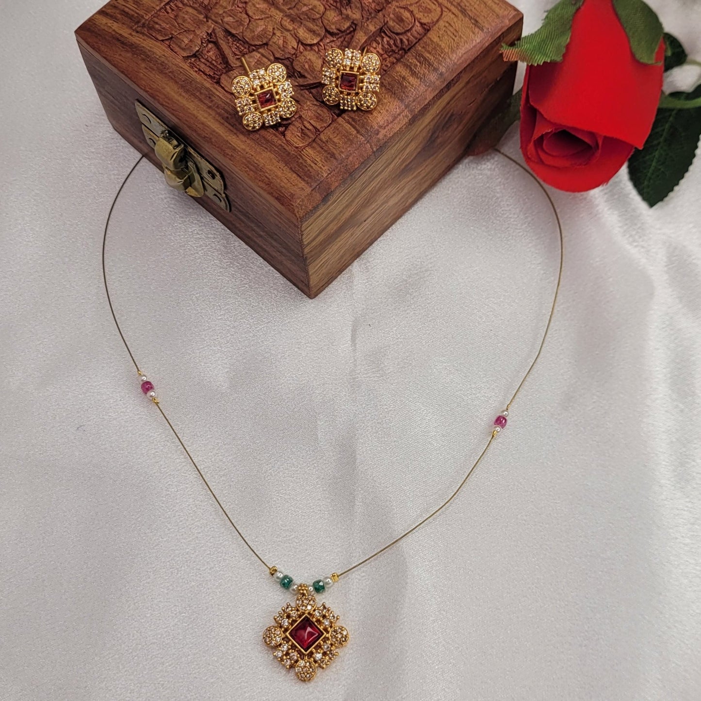 Crimson Spark Minimal Necklace Set