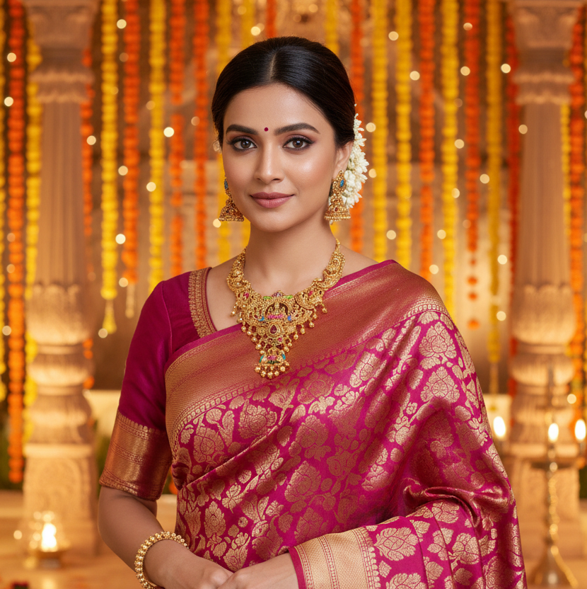 Grand Lakshmi Peacock Bridal Necklace Set