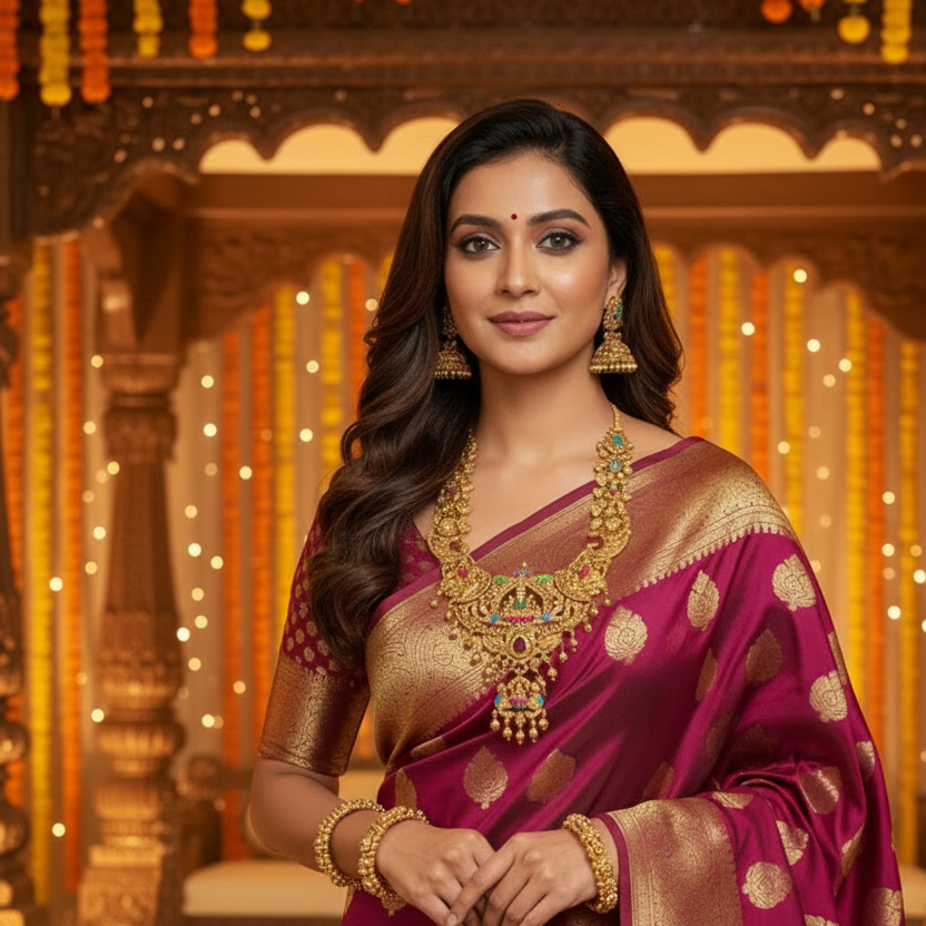 Grand Lakshmi Peacock Bridal Necklace Set