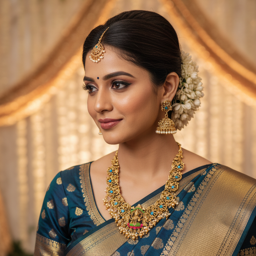 Lakshmi Pearl Elegance Temple Necklace Set
