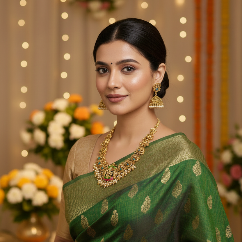 Lakshmi Pearl Elegance Temple Necklace Set