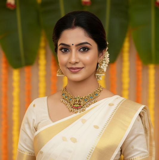 Lakshmi Pearl Elegance Temple Necklace Set