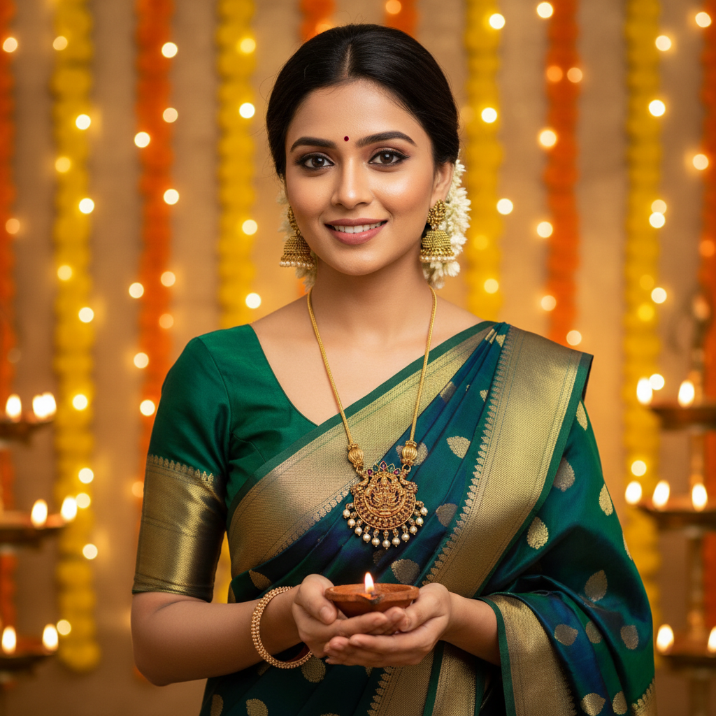 Antique Gold Lakshmi Temple Pendant Necklace Set with Pearl Jhumkas