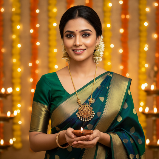 Antique Gold Lakshmi Temple Pendant Necklace Set with Pearl Jhumkas